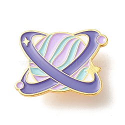 Planet with Star Enamel Pin, Cool Creative Iron Enamel Brooch for Backpack Clothes, Golden, Medium Purple, 21x27x9.5mm(JEWB-C012-07C)