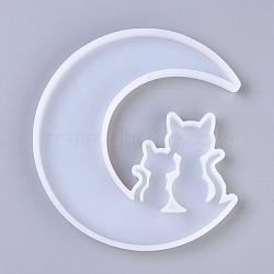 DIY Silicone Molds, Resin Casting Molds, for UV Resin, Epoxy Resin Jewelry Making, Moon with Cat, White, 131x121x10mm(DIY-WH0161-71)