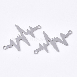 Tarnish Resistant 201 Stainless Steel Links connectors, Laser Cut Links, Heartbeat Shape, Stainless Steel Color, 33x20x1mm, Hole: 1.8mm(X-STAS-N091-33P)