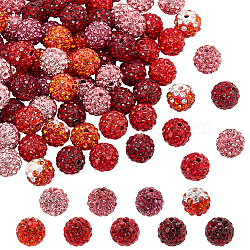 Elite 90Pcs 9 Colors Polymer Clay Rhinestone Beads, Pave Disco Ball Beads, Round, Red, 10x9.5~10mm, Hole: 1.5~2mm, 10pcs/color(RB-PH0001-33B)