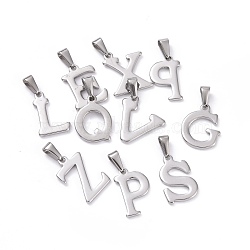 304 Stainless Steel Pendants, Stainless Steel Color, Initial Letter, Random Mixed Letters, 19~21x7~21x1.8mm, Hole: 3x7mm(STAS-F106-95P-01)