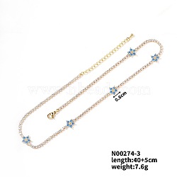 European and American Fashion Style Brass Rhinestone Flower Necklaces, Dodger Blue, 15.75 inch(40cm)(IO5961-3)