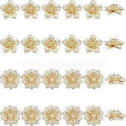 SUPERFINDINGS 24Pcs 2 Style Brass Beads, Flower, Real 18K Gold Plated, 13x13.5x5mm, Hole: 0.8mm and 14.5x14.5x5mm, Hole: 0.9mm, 12pcs/style(FIND-FH0004-18)