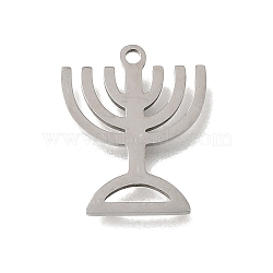 201 Stainless Steel Pendants, Menorah Charms, Stainless Steel Color, 17x14x1mm, Hole: 1.3mm(SA-CBA5D64-04P)