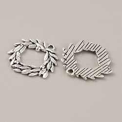 Tibetan Style Alloy Pendants, Leafy Branch Charms, Olive Branch, Antique Silver, 25x27x2mm, Hole: 2mm(FIND-TAC0002-061A)