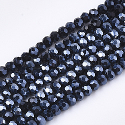 Electroplate Glass Beads Strands, Pearl Luster Plated, Faceted, Rondelle, Black, 2.5~3x2~2.5mm, Hole: 0.6mm, about 196pcs/strand, 19 inch(EGLA-T013-04A)