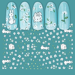 Bunny Nail Art Stickers, Self-adhesive, For Nail Tips Decorations, Flower & Rabbit Pattern, White, 10.5x7cm(MRMJ-Q080-EB091)