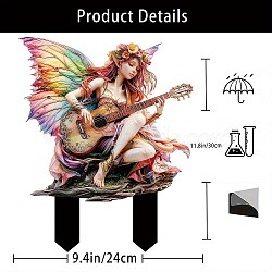 Elf with Guitar Acrylic Decorative Garden Stakes, Ground Insert Decor, for Yard, Lawn, Garden Decoration, Colorful, 300x240mm(PW-WGDD60B-01)