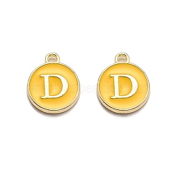 Golden Plated Alloy Enamel Charms, Enamelled Sequins, Flat Round with Alphabet, Letter.D, Yellow, 14x12x2mm, Hole: 1.5mm(ENAM-Q437-13D)