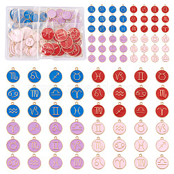 Cheriswelry 8 Sets 8 Style Alloy Enamel Pendants, Flat Round with Constellation, Mixed Color, 15~22x12~18x2mm, Hole: 1.5mm, 1Set/Style(ENAM-CW0001-04)