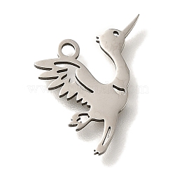 201 Stainless Steel Pendants, Wide Goose Charms, Stainless Steel Color, 14x14x1mm, Hole: 1.5mm(STAS-R136-24P)