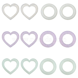 12Pcs 6 Style Heart/Ring Glitter Silicone Beads, DIY Nursing Necklaces and Bracelets Making, Mixed Color, 40x8mm, Hole: 3mm, 2pcs/style(SIL-CA0002-82)