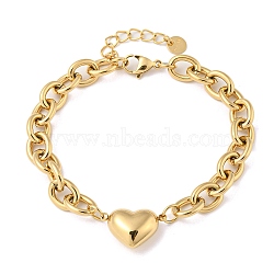 304 Stainless Steel Heart Liink Bracelet with Cable Chains, Golden, 7-1/8 inch(18cm)(BJEW-P308-01G)