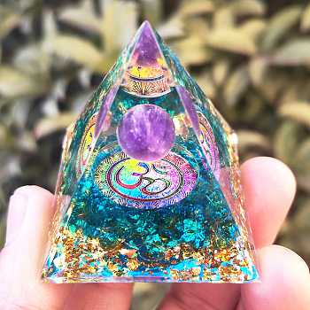 Orgonite Pyramid Resin Energy Generators, Reiki Natural Amethyst Chips Inside for Home Office Desk Decoration, Colorful, 50mm