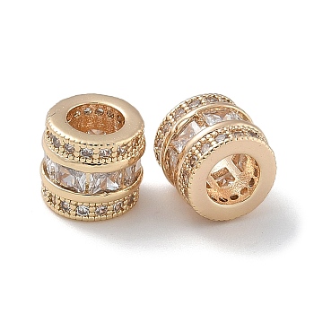 Brass Micro Pave Cubic Zirconia European Beads, Large Hole Beads, Long-Lasting Plated, Column, Light Gold, 8x7mm, Hole: 4.3mm