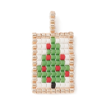 Handmade Seed Beads, Loom Pattern, Rectangle Pendant, Christmas Tree, 23x13x2mm, Hole: 3x1.5mm