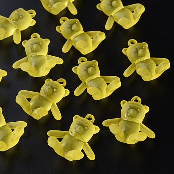 Frosted Acrylic Pendants, Bear, Yellow, 38.5x34x15mm, Hole: 2.5mm, about 94pcs/500g