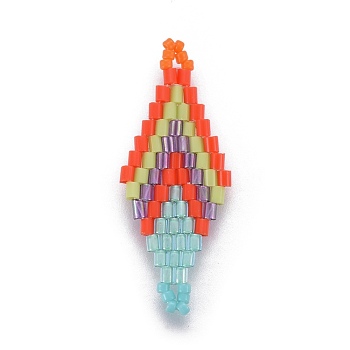 MIYUKI & TOHO Handmade Japanese Seed Beads Links, Loom Pattern, Rhombus, Dark Orange, 32.5~33x12.5~13.5x1.7mm, Hole: 1.2~1.5mm