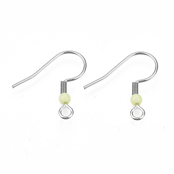 304 Stainless Steel Earring Hooks, Ear Wire, with Acrylic Beads and Horizontal Loop, Light Goldenrod Yellow, 19.5x18.5mm, Hole: 2mm, Pin: 0.6mm