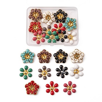 ARRICRAFT 11 Colors 22Pcs Flower Brass Enamel Beads, Mixed Color, 16x18x2mm, Hole: 2mm, 2pcs/color