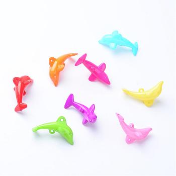 Opaque Acrylic Pendants, Dolphin, Mixed Color, 24x44.5x24.5mm, Hole: 2mm, about 149pcs/500g
