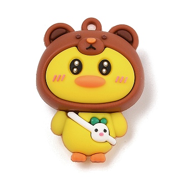 Cartoon Duckling Plastic Pendants, with Platinum Iron Loop, Saddle Brown, 43.5x32x21mm, Hole: 3mm