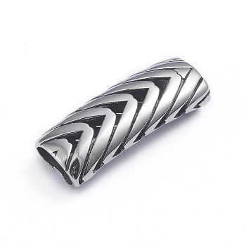 Hollow Retro 304 Stainless Steel Slide Charms/Slider Beads, for Leather Cord Bracelets Making, Rectangle with Snake Bone Pattern, Antique Silver, 12x31.5x7mm, Hole: 5x9mm