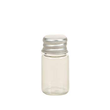 Glass Bead Containers with Silver Color Screw Top Lid, Column Ink Dispensing Bottles, Clear, 2.2x5cm, Capacity: 10ml(0.34fl. oz)