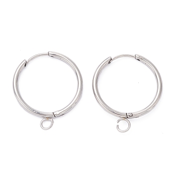 201 Stainless Steel Huggie Hoop Earring Findings, with Horizontal Loop and 316 Surgical Stainless Steel Pin, Stainless Steel Color, 23x19.5x1.5mm, Hole: 2.5mm, Pin: 1mm