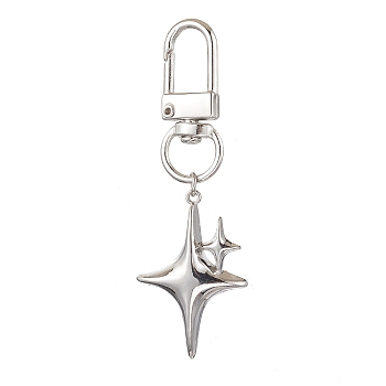 Star Alloy Pendant Decoraton, Swivel Clasps Charms, for Backpack Keychain Ornaments, Platinum, 65mm