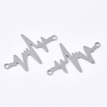 201 Stainless Steel Links connectors, Laser Cut Links, Heartbeat Shape, Stainless Steel Color, 33x20x1mm, Hole: 1.8mm