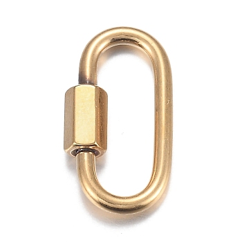 304 Stainless Steel Screw Carabiner Lock Charms, for Necklaces Making, Oval, Golden, 26x13x2mm, Screw: 7x4.5mm