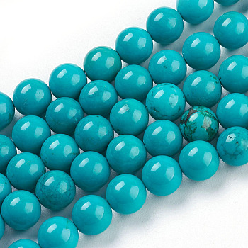 Natural Howlite Beads Strands, Dyed, Turquoise, Round, Turquoise, 8mm, Hole: 1mm