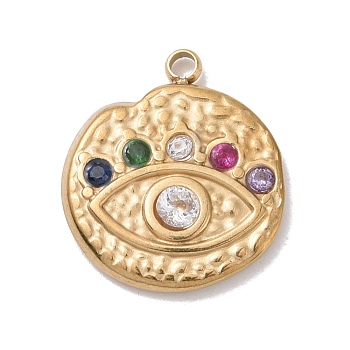 304 Stainless Steel Evil Eye Pendants, with Colorful Rhinestone and 201 Stainless Steel Snap on Bails, Golden, Acalanatha, 16x14x2.5mm, Hole: 1.5mm