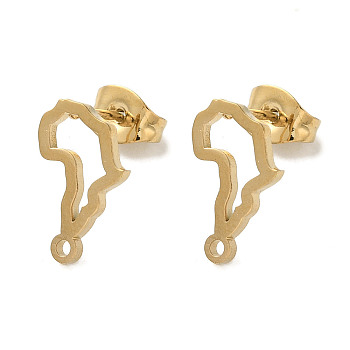 Ion Plating(IP) 304 Stainless Steel Stud Earring Findings, Map, Golden, 12.5x8mm, Hole: 1.2mm, Pin: 0.7x11mm