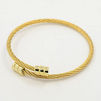 Trendy Men's Torque Bangles, 304 Stainless Steel Rope Bangles, with Metal Findings, Golden, 2 inch(5.1cm)