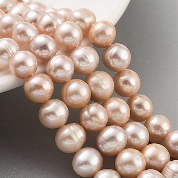 Natural Cultured Freshwater Pearl Beads Strands, Potato, Light Salmon, 9~10mm, Hole: 0.6mm, about 19~20pcs/strand, 6.10~6.50 (15.5~16.5cm)