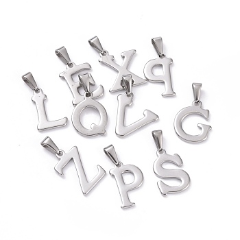 304 Stainless Steel Pendants, Stainless Steel Color, Initial Letter, Random Mixed Letters, 19~21x7~21x1.8mm, Hole: 3x7mm