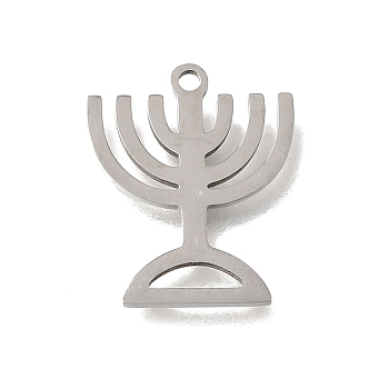 201 Stainless Steel Pendants, Menorah Charms, Stainless Steel Color, 17x14x1mm, Hole: 1.3mm
