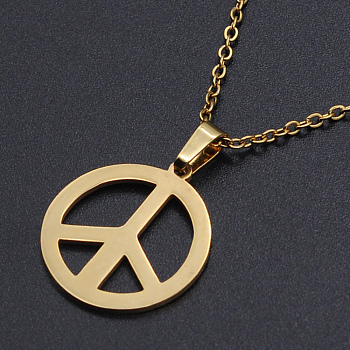 201 Stainless Steel Pendants Necklaces, with Cable Chains and Lobster Claw Clasps, Peace Sign, Golden, 17.71 inch(45cm), 1.5mm