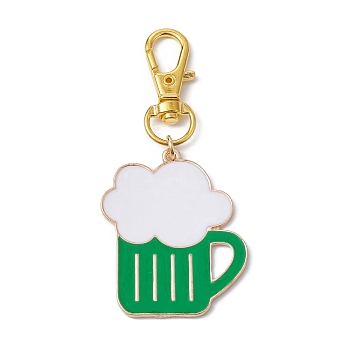 Alloy Enamel Pendant Decorations, with Alloy Swivel Lobster Claw Clasps, Beer Charms, Sea Green, 74mm