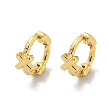 Brass Hoop Earring, Real 18K Gold Plated, Letter X, 7.5x3.5mm