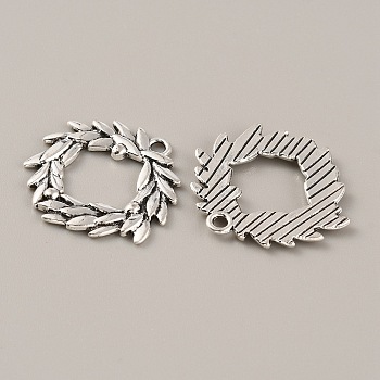 Tibetan Style Alloy Pendants, Leafy Branch Charms, Olive Branch, Antique Silver, 25x27x2mm, Hole: 2mm