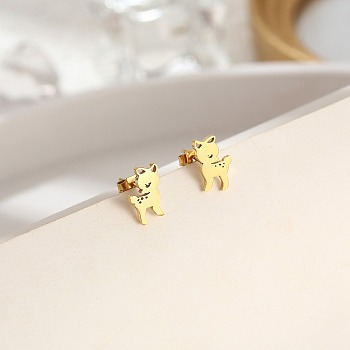 304 Stainless Steel Stud Earrings for Women, Deer, Golden, 11x7mm
