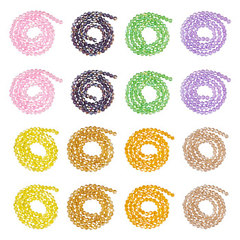 16 Strand 16 Color Transparent Electroplate Glass Beads Strands, AB Color Plated, Faceted Bicone, Mixed Color, 4~4.5x4mm, Hole: 0.7~1mm, 88~96Pcs/strand, 13.5~14.37 inch, 1 Strand/style