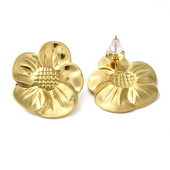 304 Stainless Steel Stud Earrings for Women, Golden, Flower, 29x26.5mm