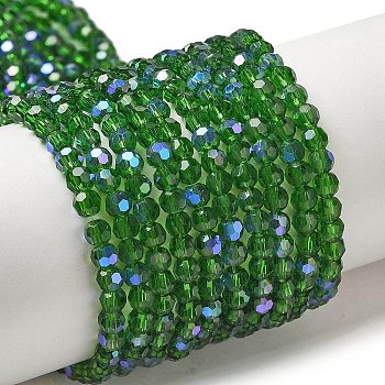 Electroplate Transparent Glass Beads Strands, Faceted, Round, Rainbow Plated, Green, 3mm, Hole: 0.8mm, about 164~166pcs/strand, 19.69~19.88 inch(50~50.5cm)