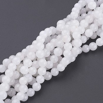16 inch Natural Gemstone Beads Strands, Round, white Jade, about 6mm in diameter, hole:0.8mm. about 64pcs/strand