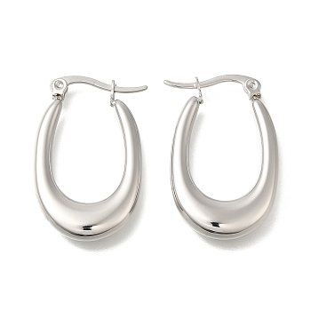 304 Stainless Steel Oval Hoop Earrings for Women, Stainless Steel Color, 28x4mm