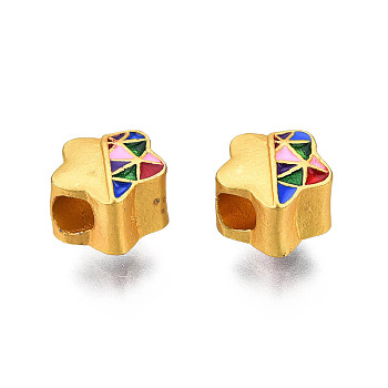 Alloy Enamel European Beads, Large Hole Beads, Matte Style, Cadmium Free & Lead Free, Star, Matte Gold Color, Colorful, 10.5x11x8mm, Hole: 4mm